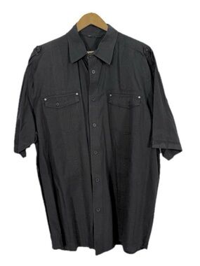 Straight Faded Short Sleeve Button Down Camp Shirt 3X Black Epaulet Pockets